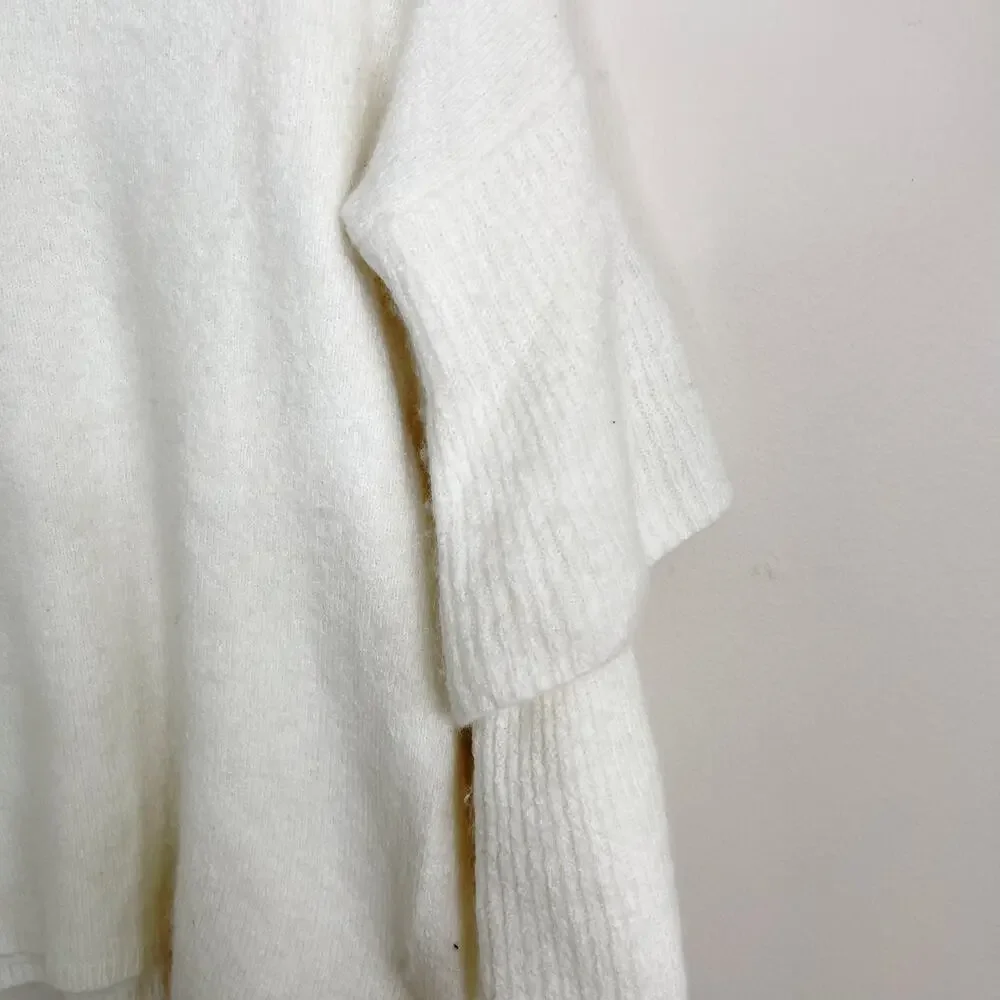 Madewell Tier Sleeve Sweater Cream Small S Wool Stretch Bateau Neck 3/4 Sleeve